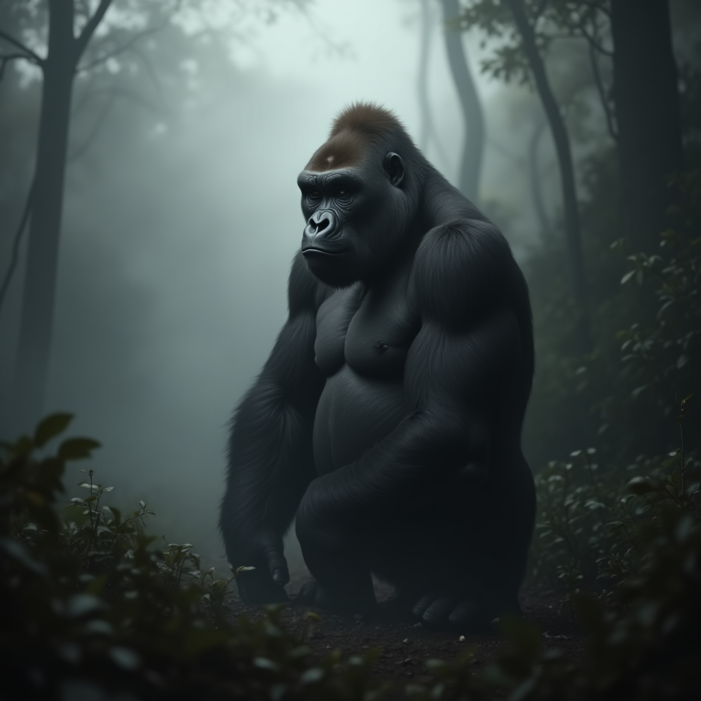 A majestic silverback gorilla looking thoughtfully into the distance